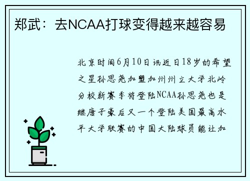 郑武：去NCAA打球变得越来越容易